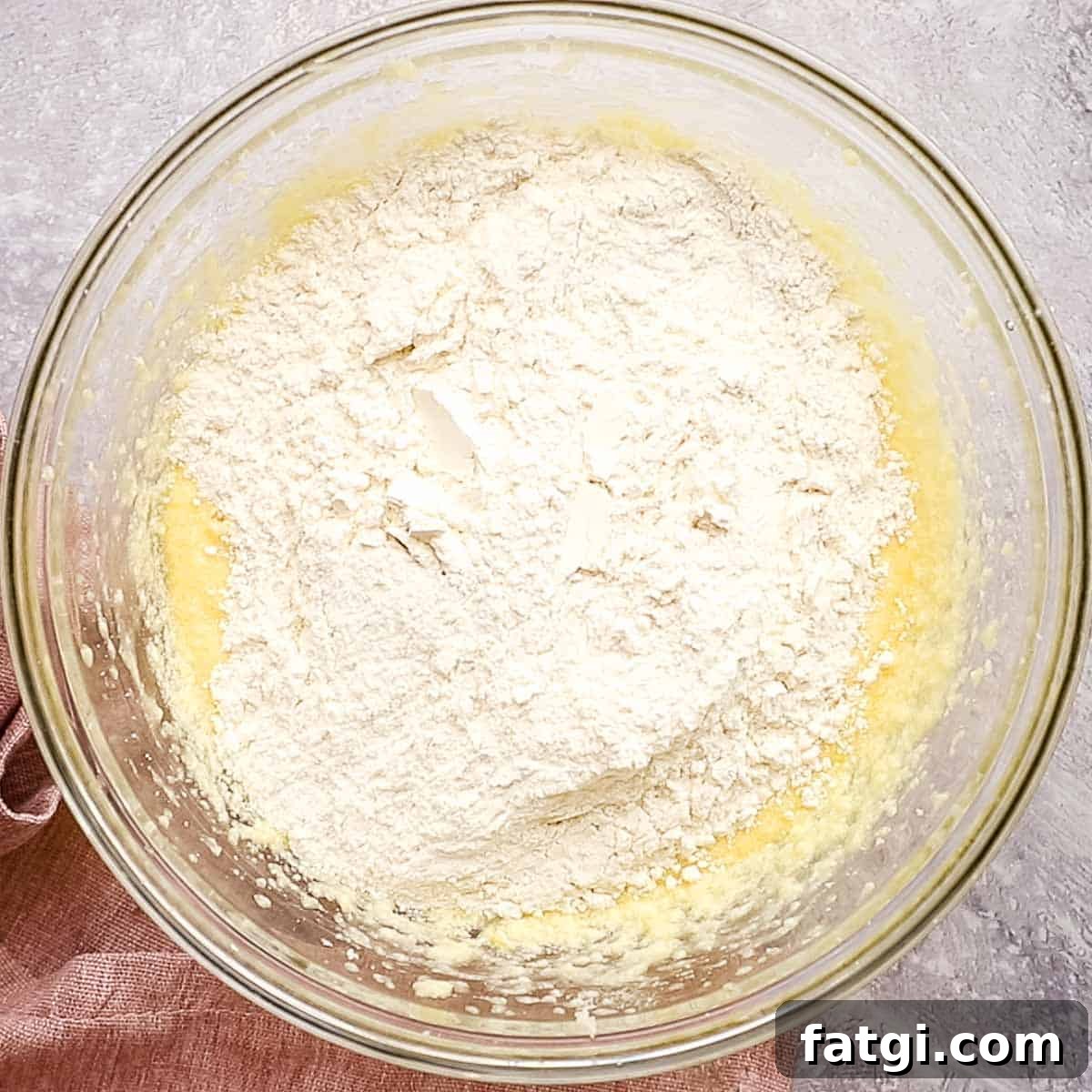 dry ingredients added to the wet batter