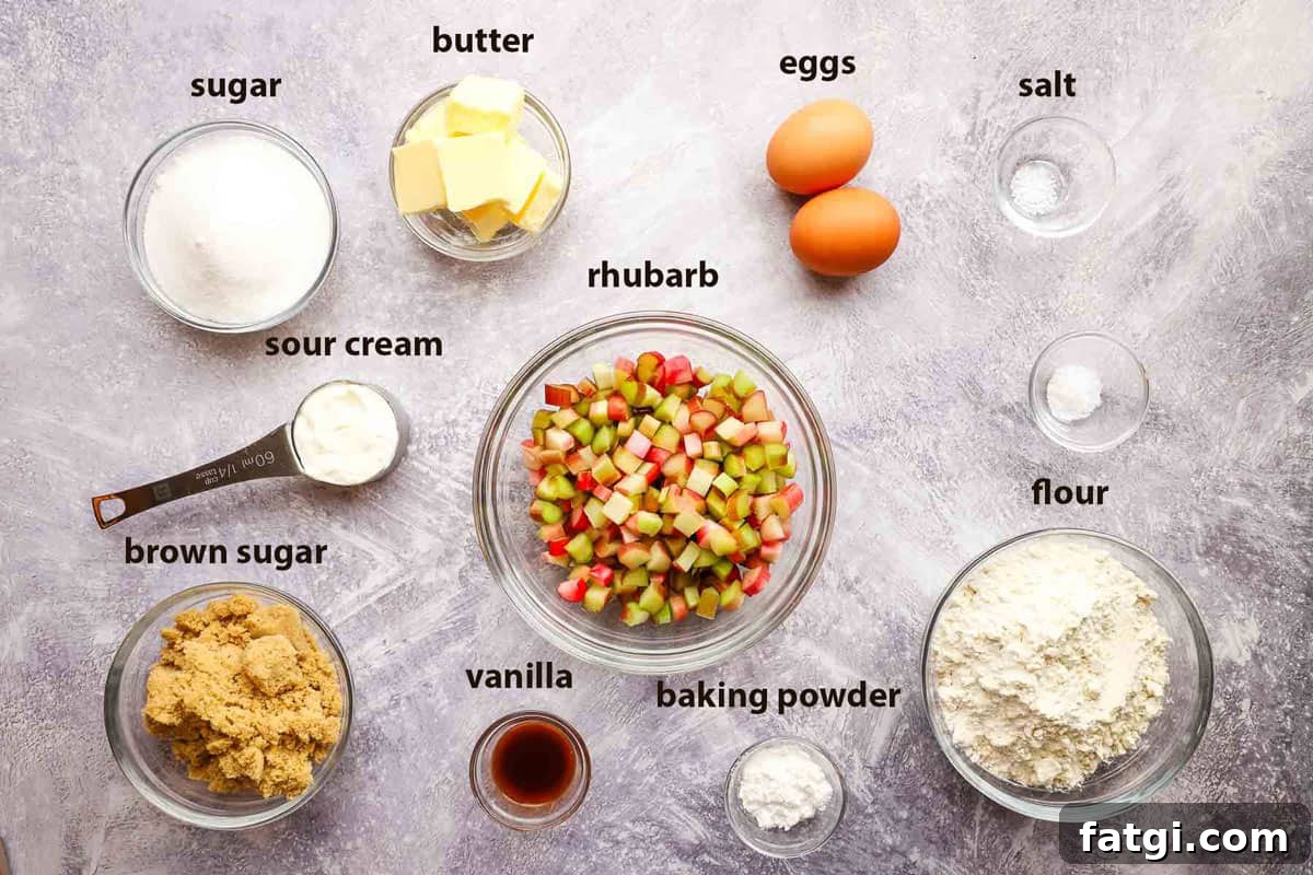 ingredients to make rhubarb coffee cake