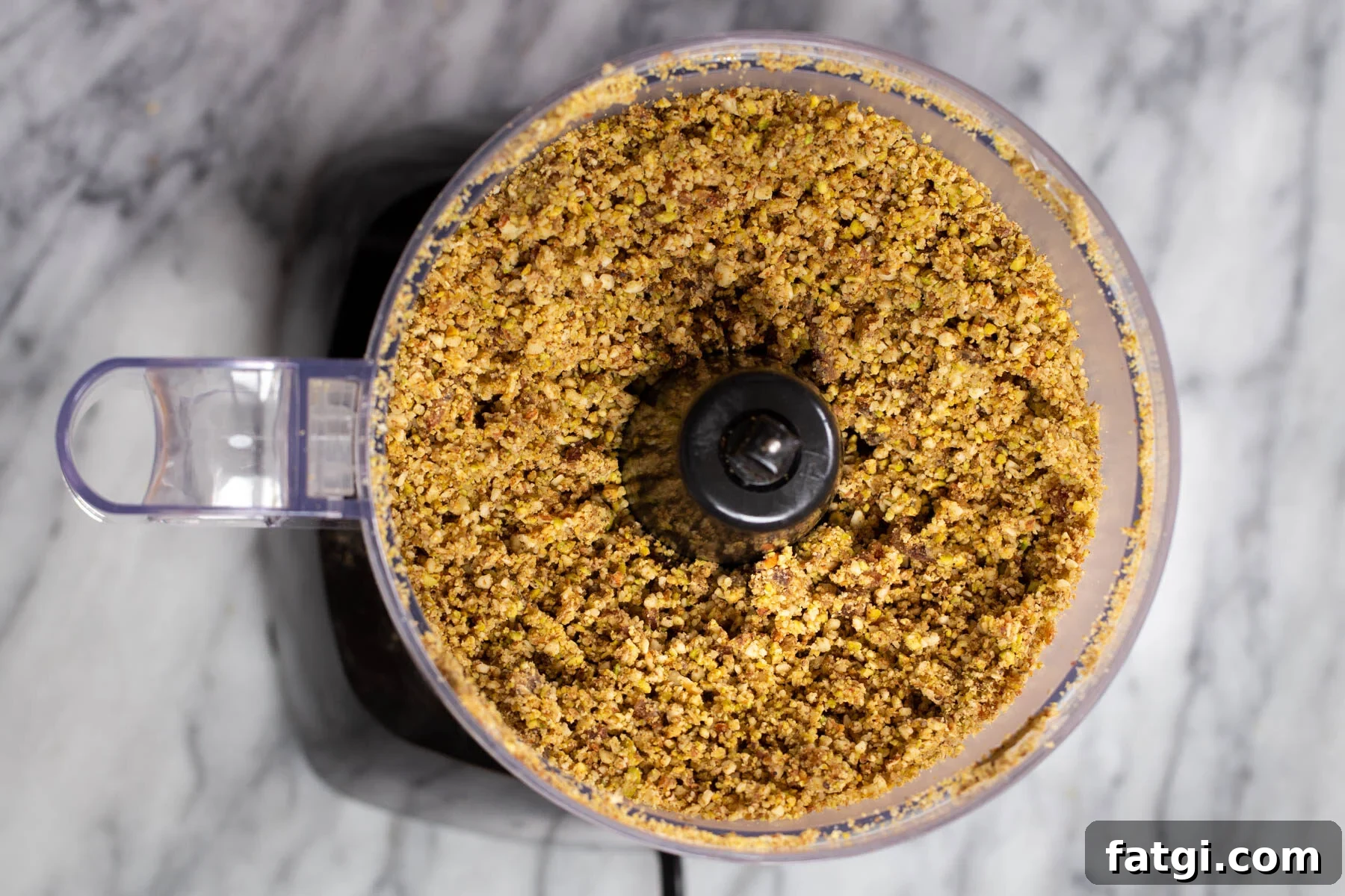 Vegan Baklava with Date and Nut Filling 10 baklava filling in the container of a food processor