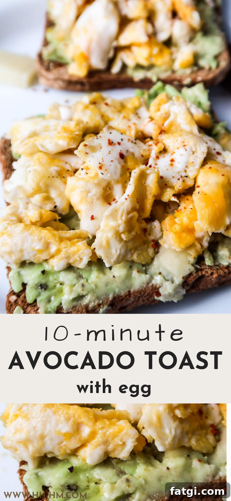10-Minute avocado toast with egg! This egg and avocado toast recipe is a delicious, easy healthy savory breakfast that you’ll want to make every day. Also a great simple healthy lunch idea with a small salad on the side!