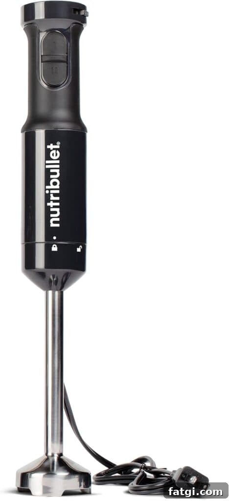 An immersion blender with the words nutribullet on the side 