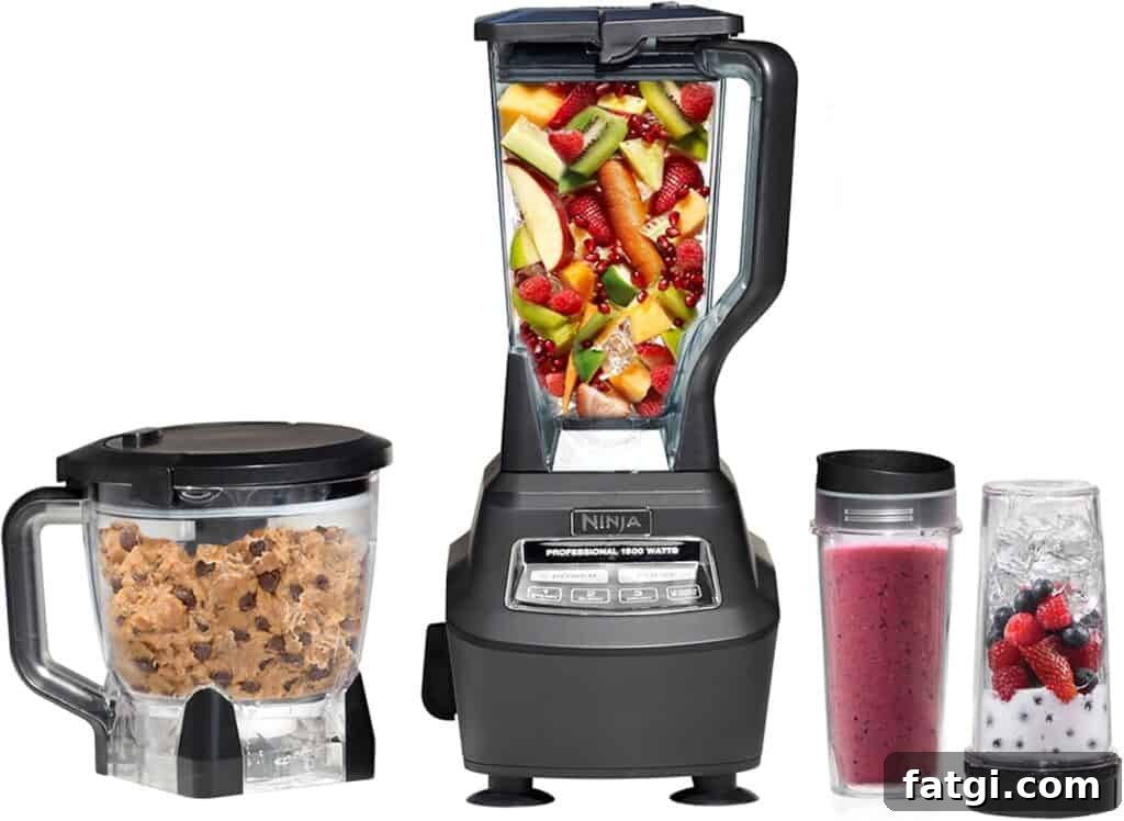 Several small appliances including a blender and food processor and some glasses with lids. 