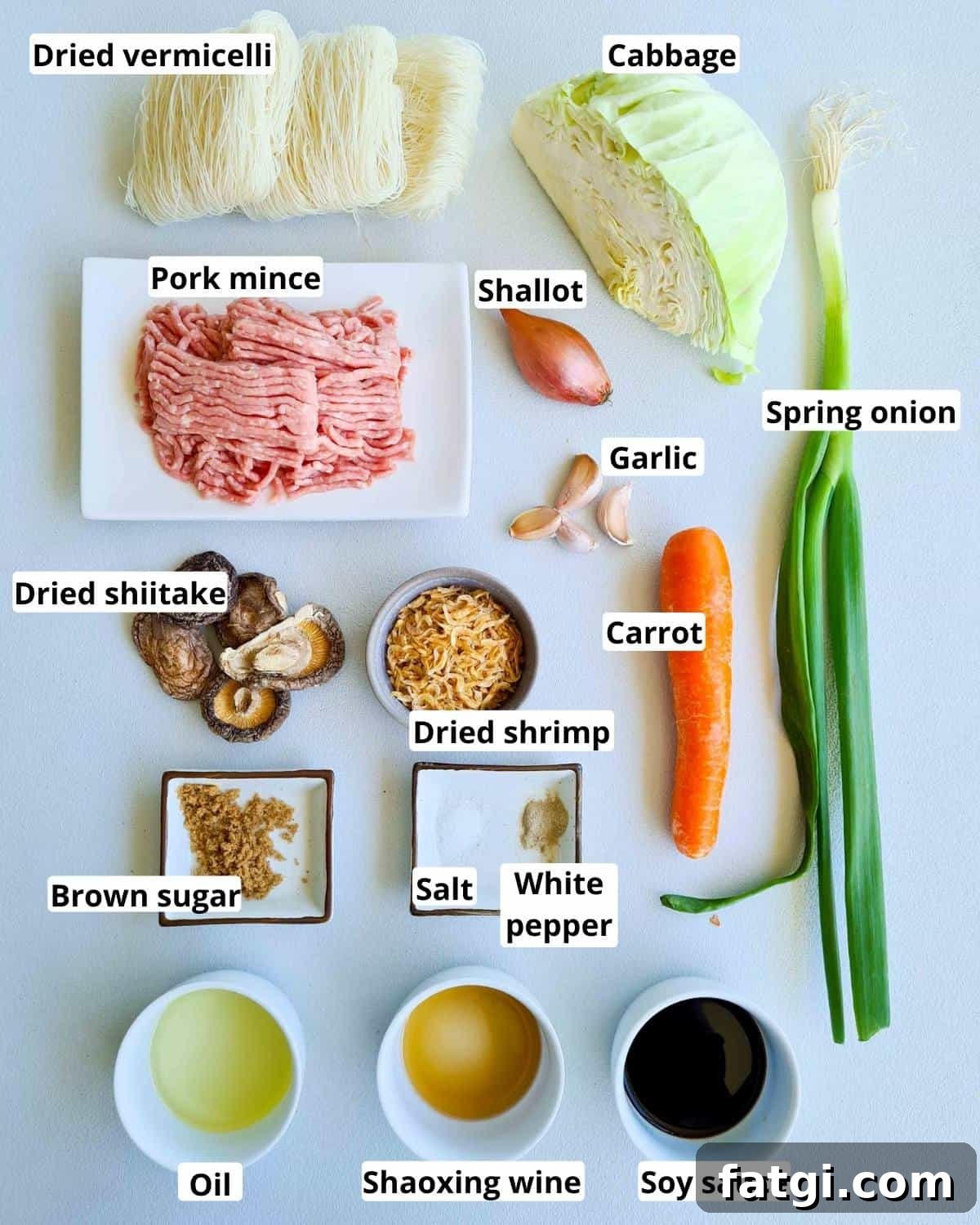 All the ingredients required to make this recipe, labeled.