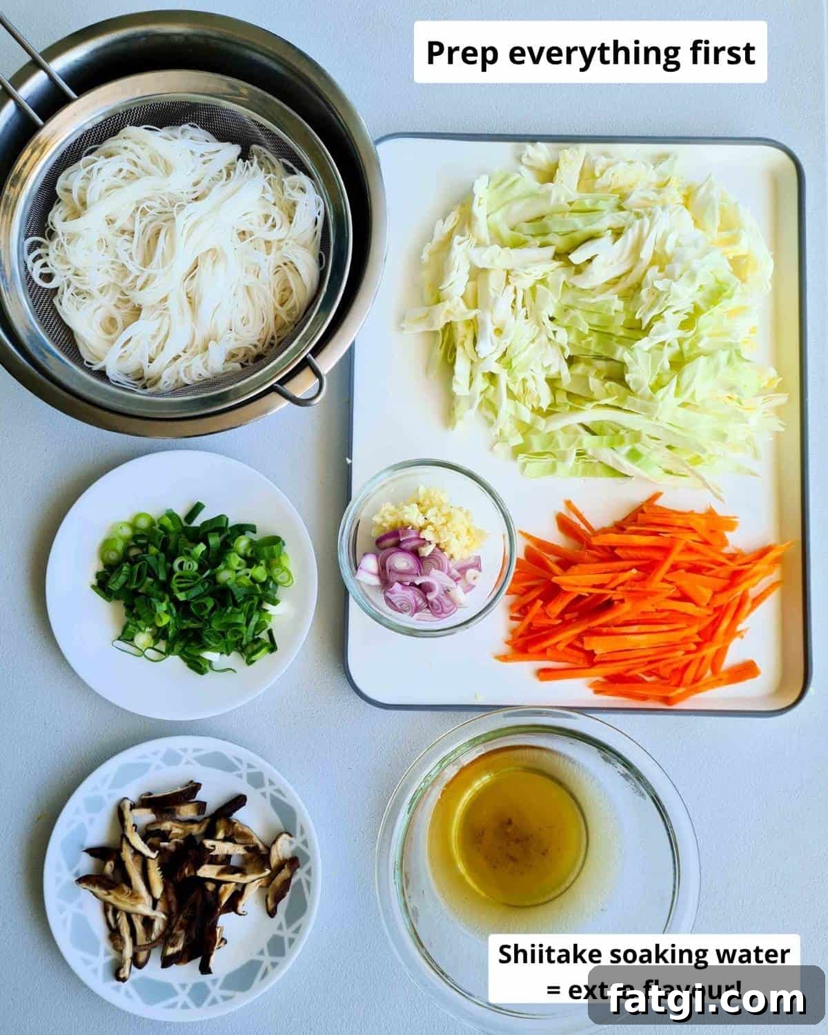 Prepared ingredients ready for cooking