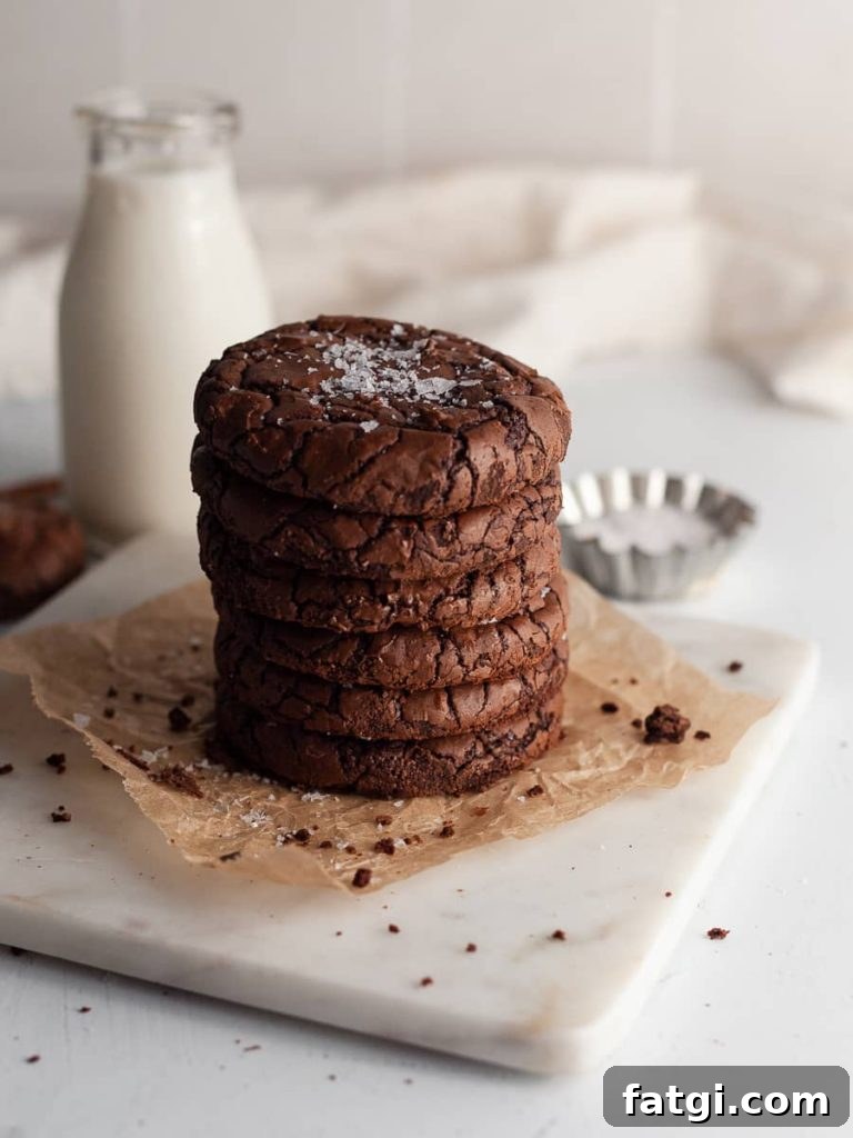 Chewy Gluten-Free Fudge Brownie Cookies 6 A stack of fresh cookies