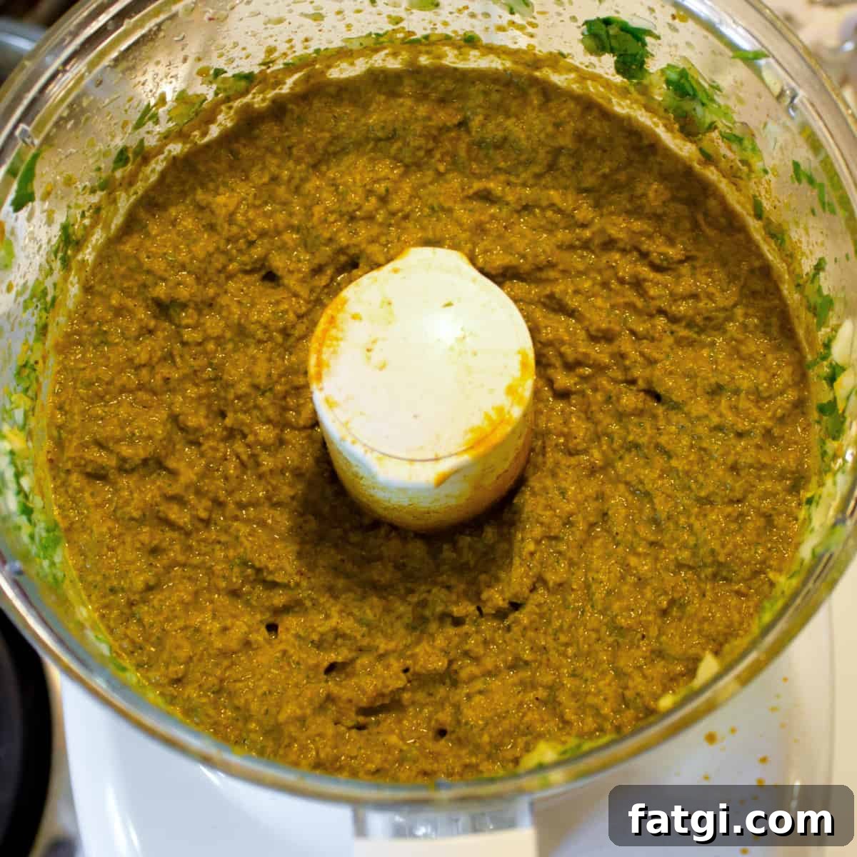 Paste fully pulsed in the food processor.