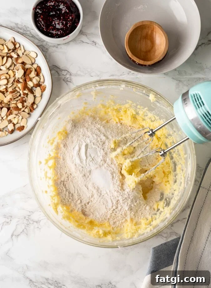 cookie dough in bowl with flour