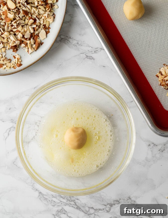cookie dough ball in egg whites