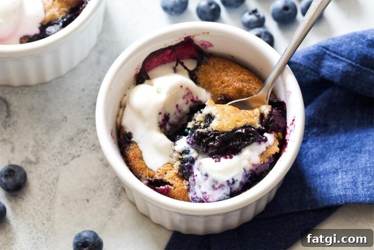 Mini Blueberry Cobbler for Two 5 Blueberry Cobbler with melted vanilla ice cream