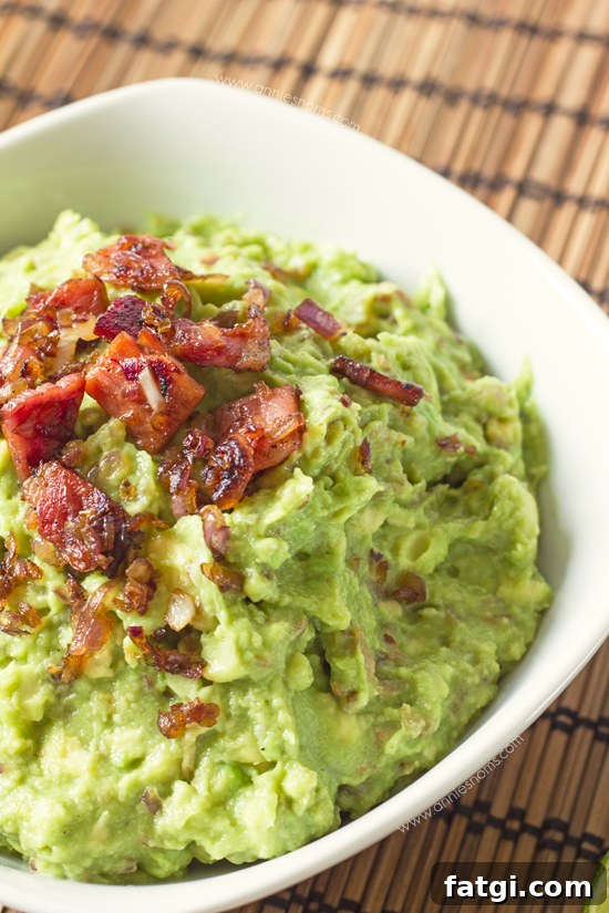Bacon and Roasted Garlic Guacamole - served with chips