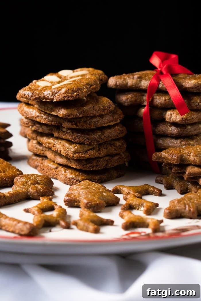 Stacks of keto speculoos cookies tied with a ribbon