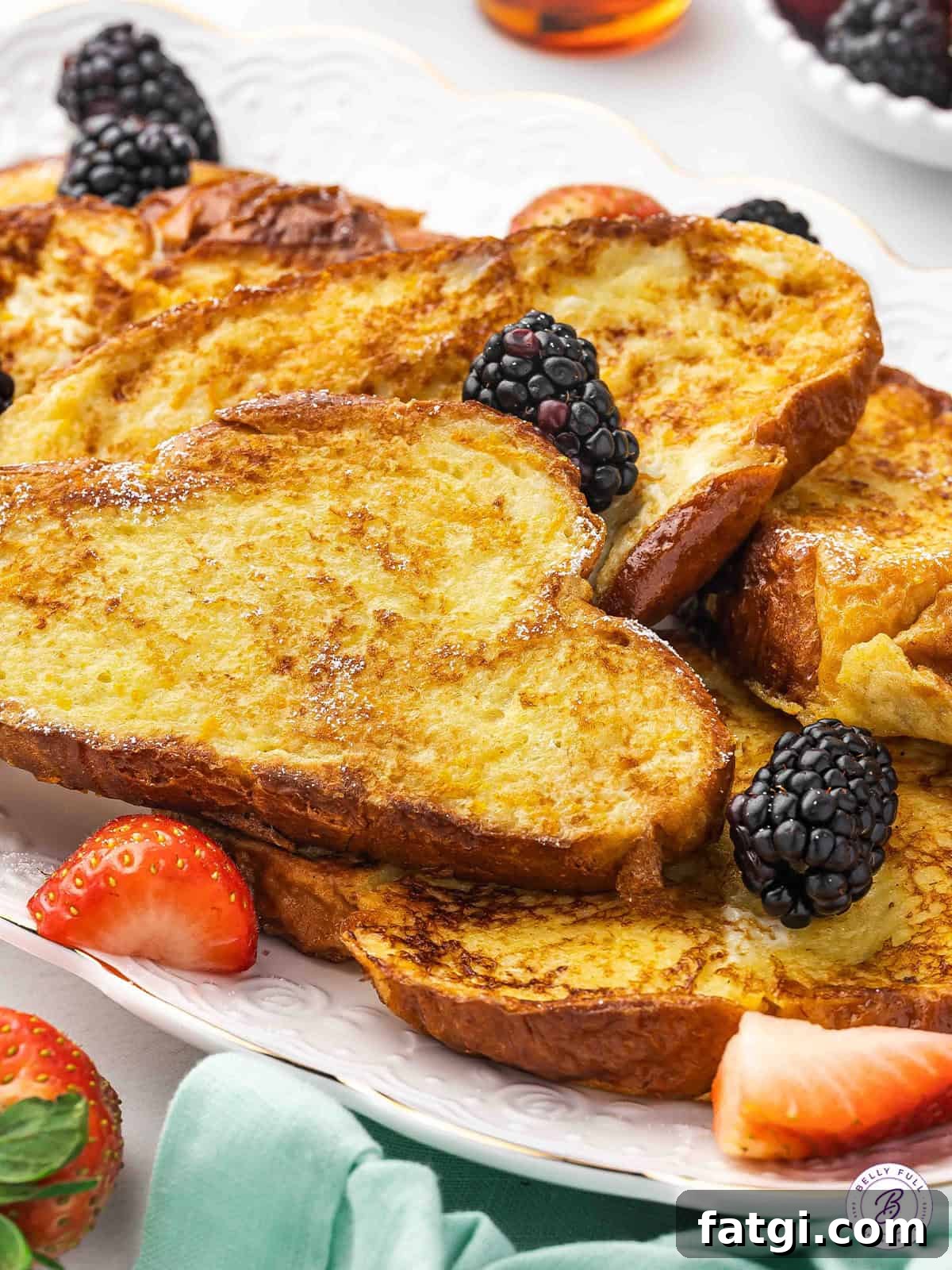Challah French Toast on plate with berries