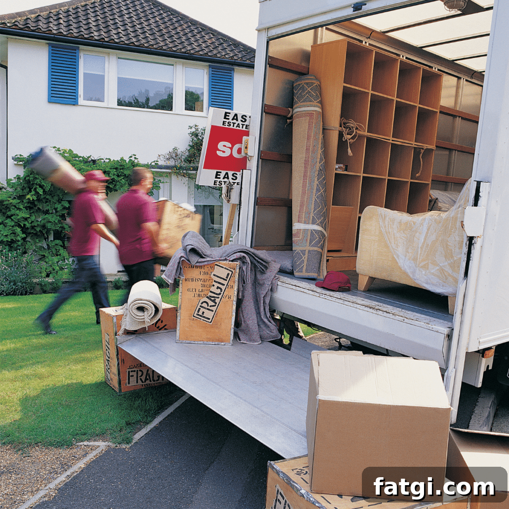 Movers unloading moving van