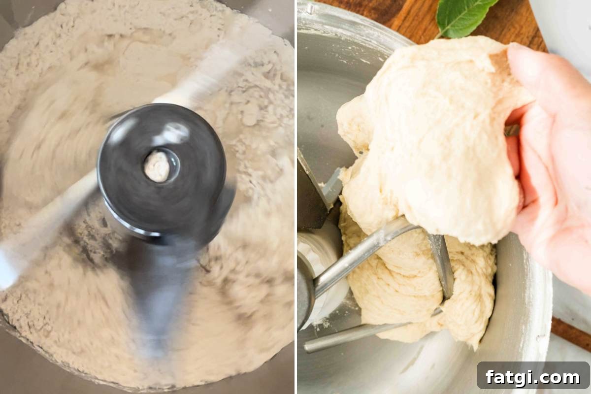 Overnight Sandwich Bread Recipe with Minimal Kneading 4 stand mixer with kneaded dough.