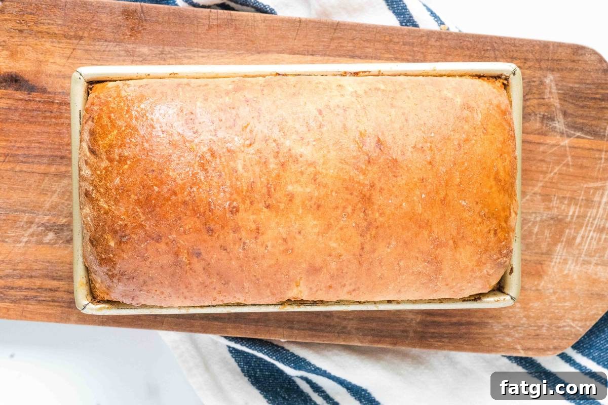 Overnight Sandwich Bread Recipe with Minimal Kneading 8 fully baked loaf of bread on a counter.