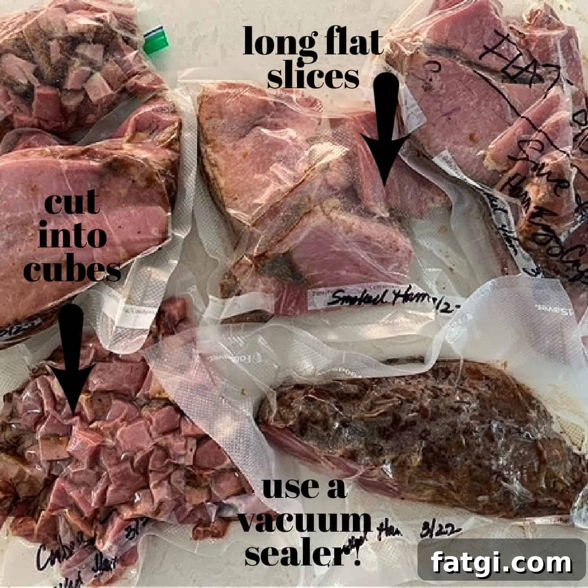 Sliced smoked ham packed for storage