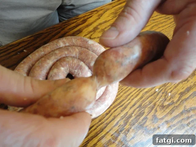 Sausage Links Being Made From Homemade Sausage
