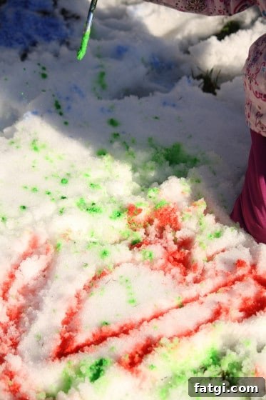 splatter painting on the snow