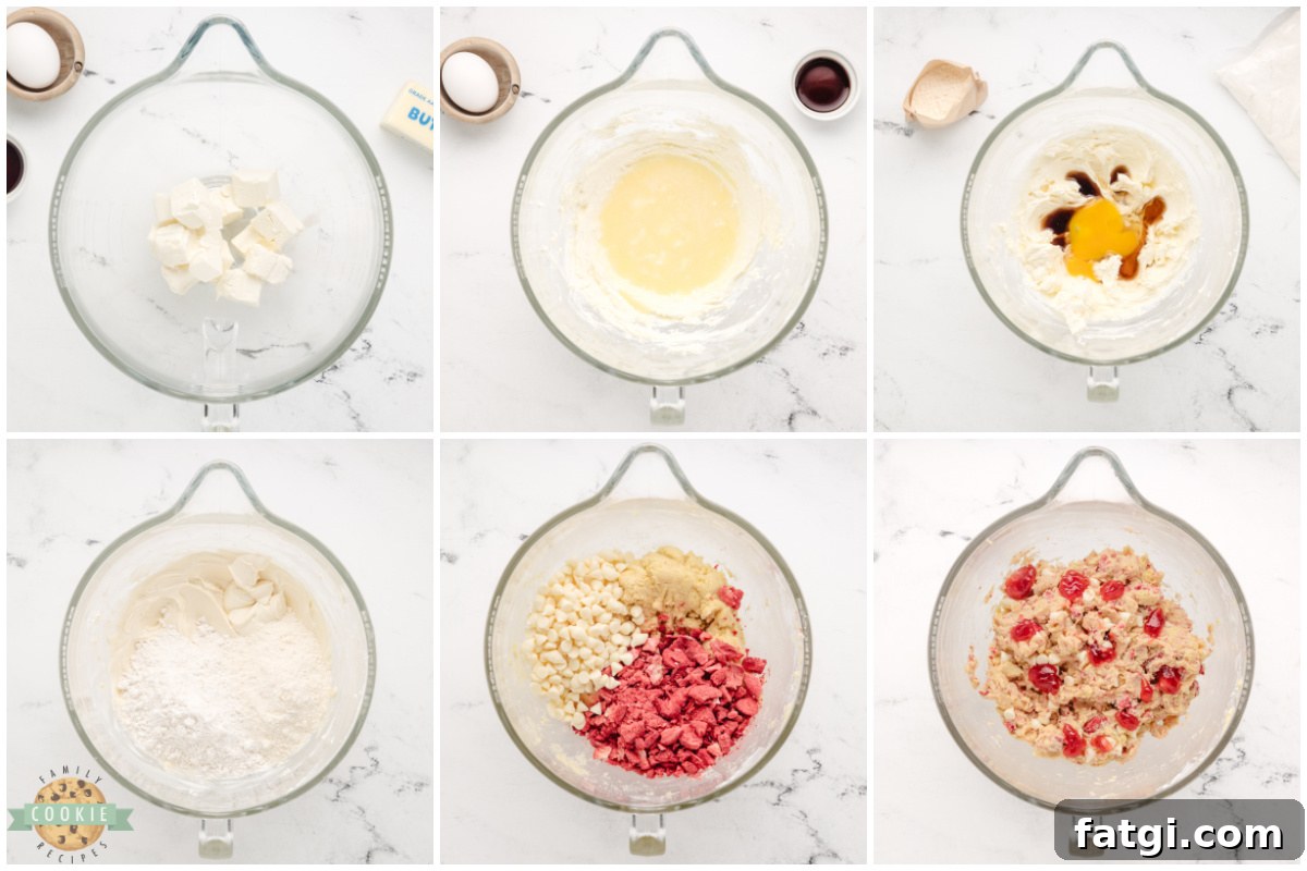 Step by step instructions for making Strawberries and Cream Cake Mix Cookies.