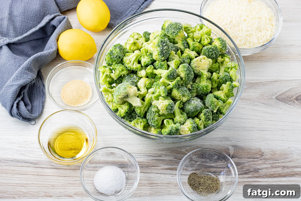 ingredients to make roasted frozen broccoli