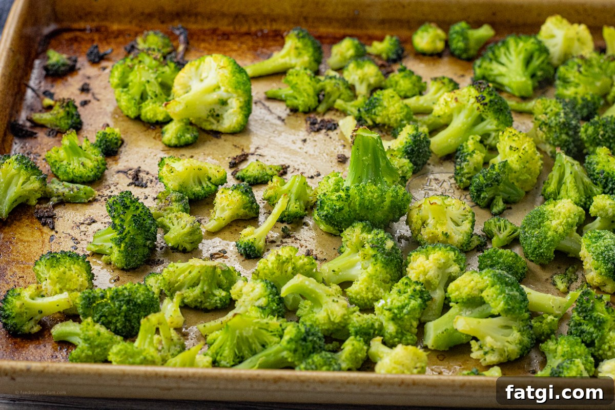 roasted broccoli on a baking sheet