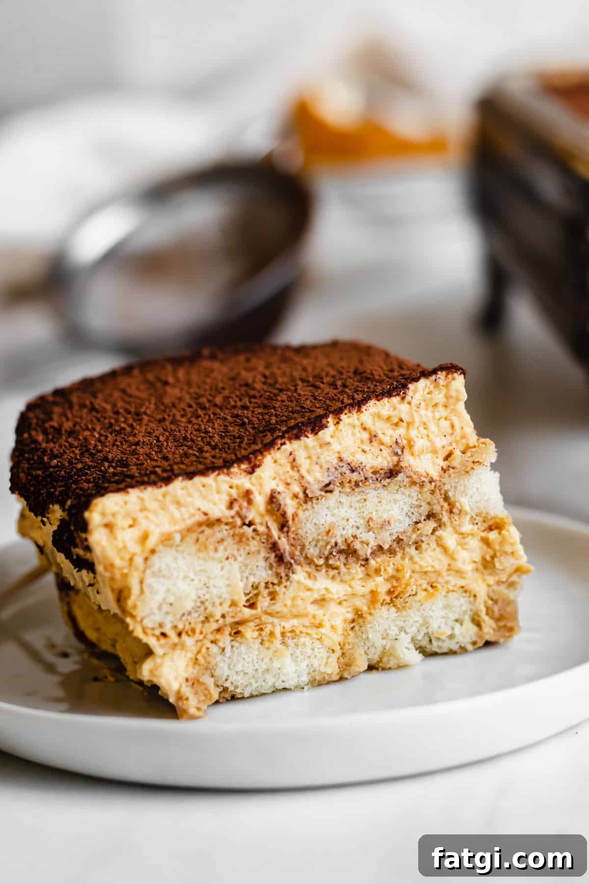 Pumpkin Chai Tiramisu Recipe 2 One slice of pumpkin chai tiramisu on a plate