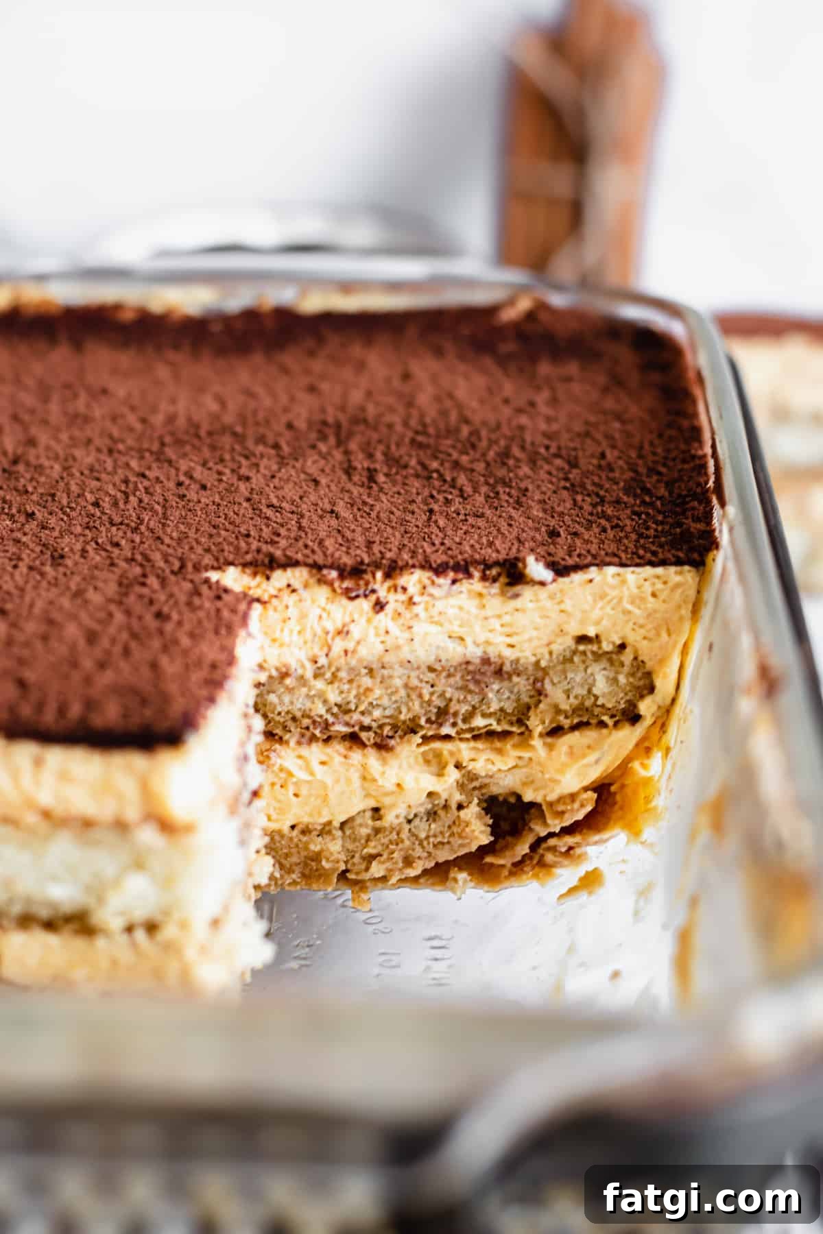 Pumpkin Chai Tiramisu Recipe 11 Cross section of the pumpkin chai tiramisu in the loaf pan
