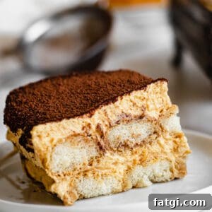 Pumpkin Chai Tiramisu Recipe 16 One slice of pumpkin chai tiramisu on a plate