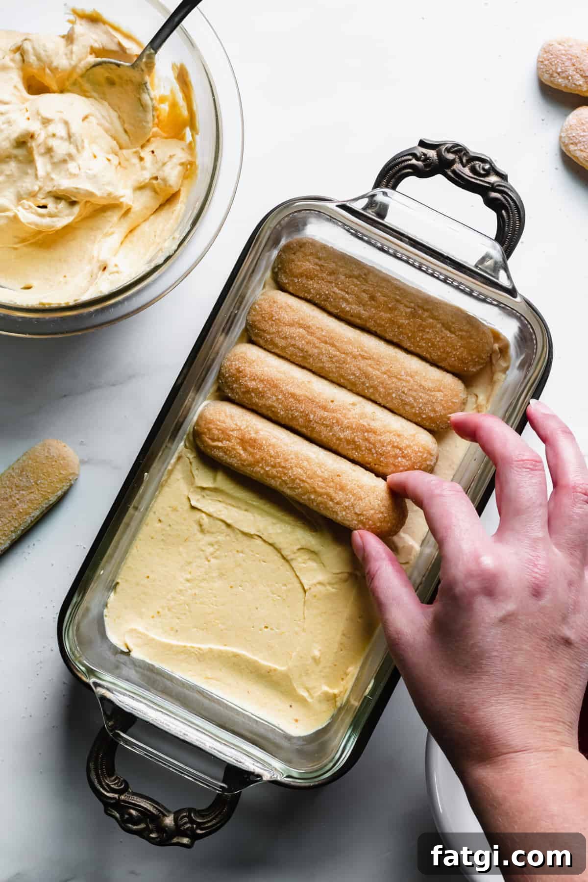Pumpkin Chai Tiramisu Recipe 7 Lady fingers added on top of the pumpkin mascarpone.