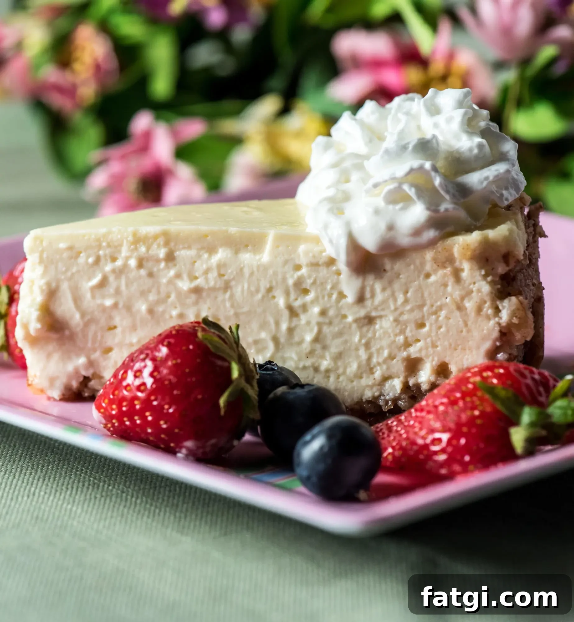 Closeup low carb cheesecake with berries