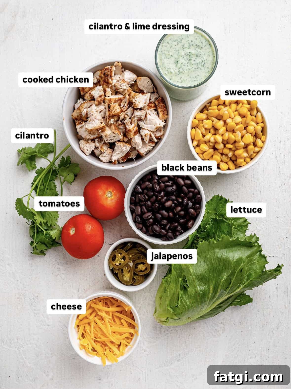 Mexican Chicken Salad ingredients.