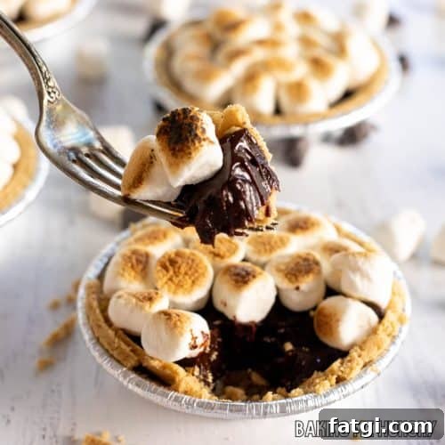 mini smores pies bite on a fork