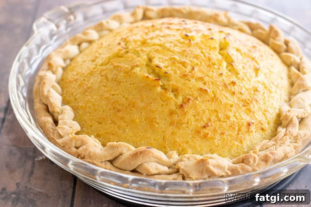 the sweet corn pie puffed up in the pie plate