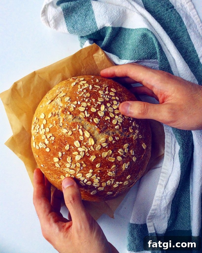 Crusty No-Knead Oatmeal Bread