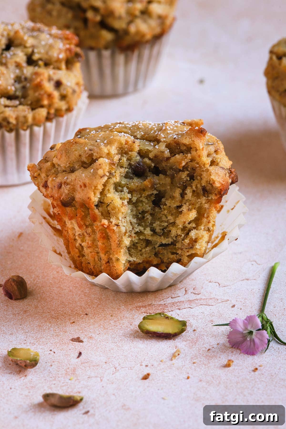Double Pistachio Muffins with Cream Cheese Filling 9 A pistachio muffin.