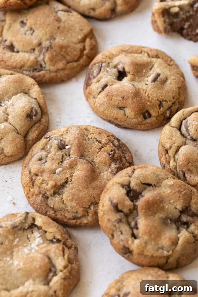 Chewy brown butter chocolate chip cookies.