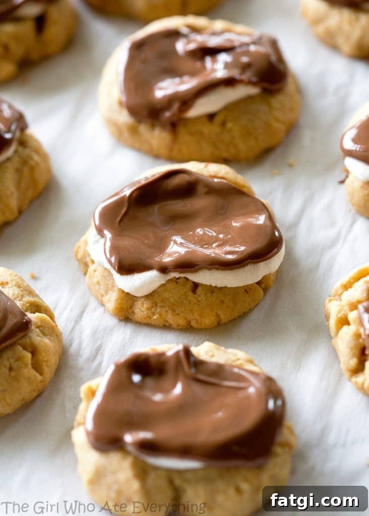 S'mores Thumbprints - a small graham cracker cookie topped with marshmallows and chocolate.