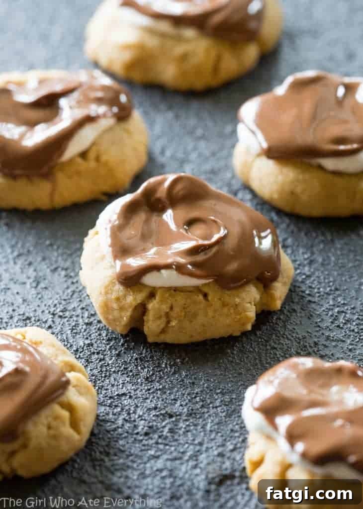 S'mores Thumbprints - a small graham cracker cookie topped with marshmallows and chocolate.