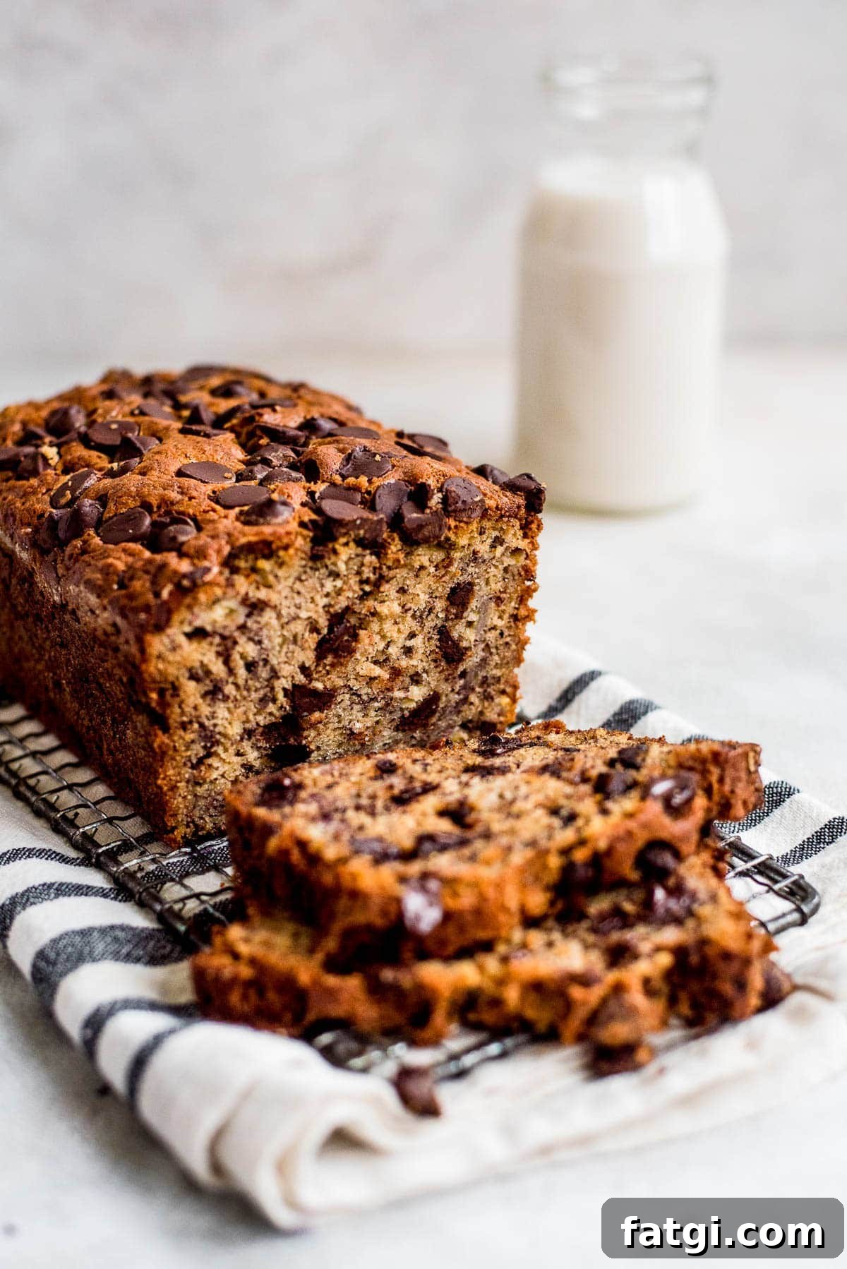 straight on inside of chocolate chip banana bread