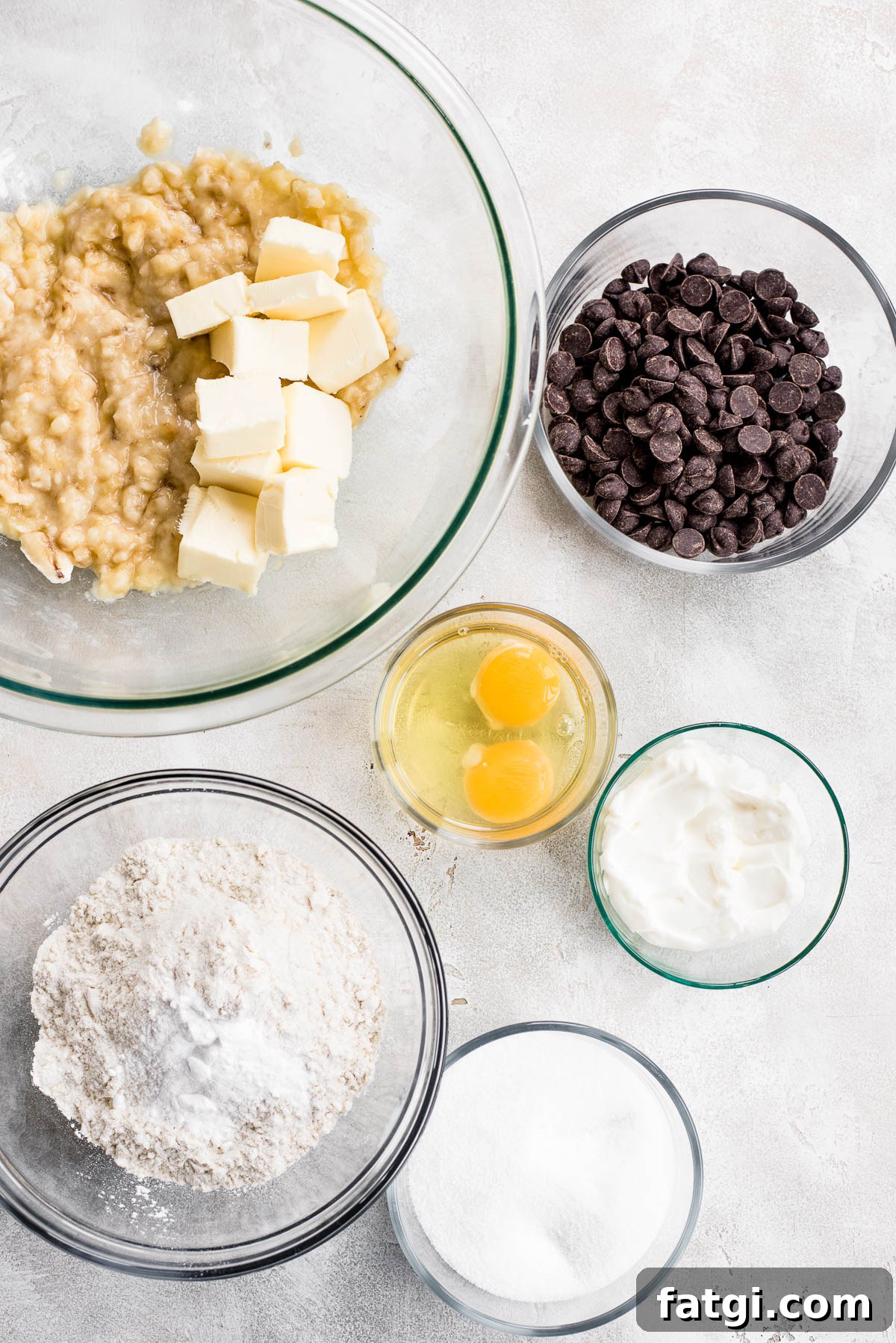 ingredients for chocolate chip banana bread