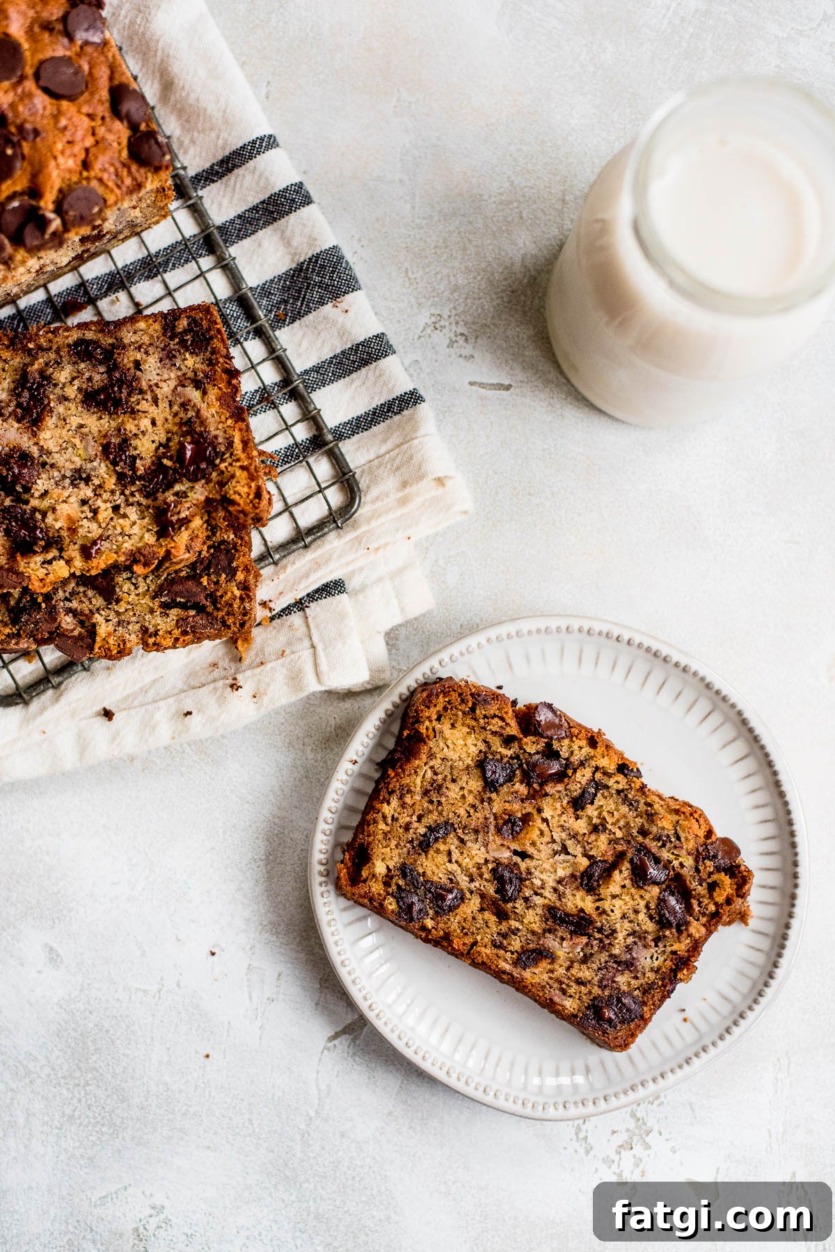 plate of banana bread with chocolate chips